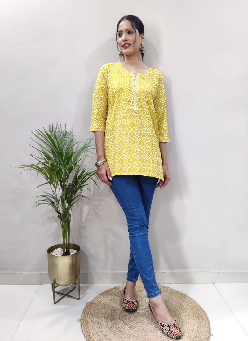 Mann Regular Wear Cotton Short Printed Kurtis Catalog